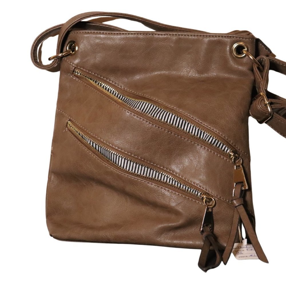 K STUDIO BROWN MULTI ZIPPER  PURSE